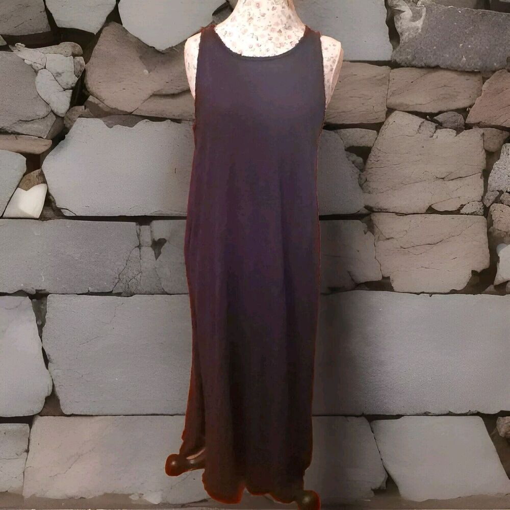 Truly Madly Deeply L Black Cotton High Side Split Boho Lagenlook Tank Dress